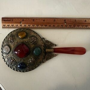 Vintage Style Handheld Mirror with Jewel Accents
